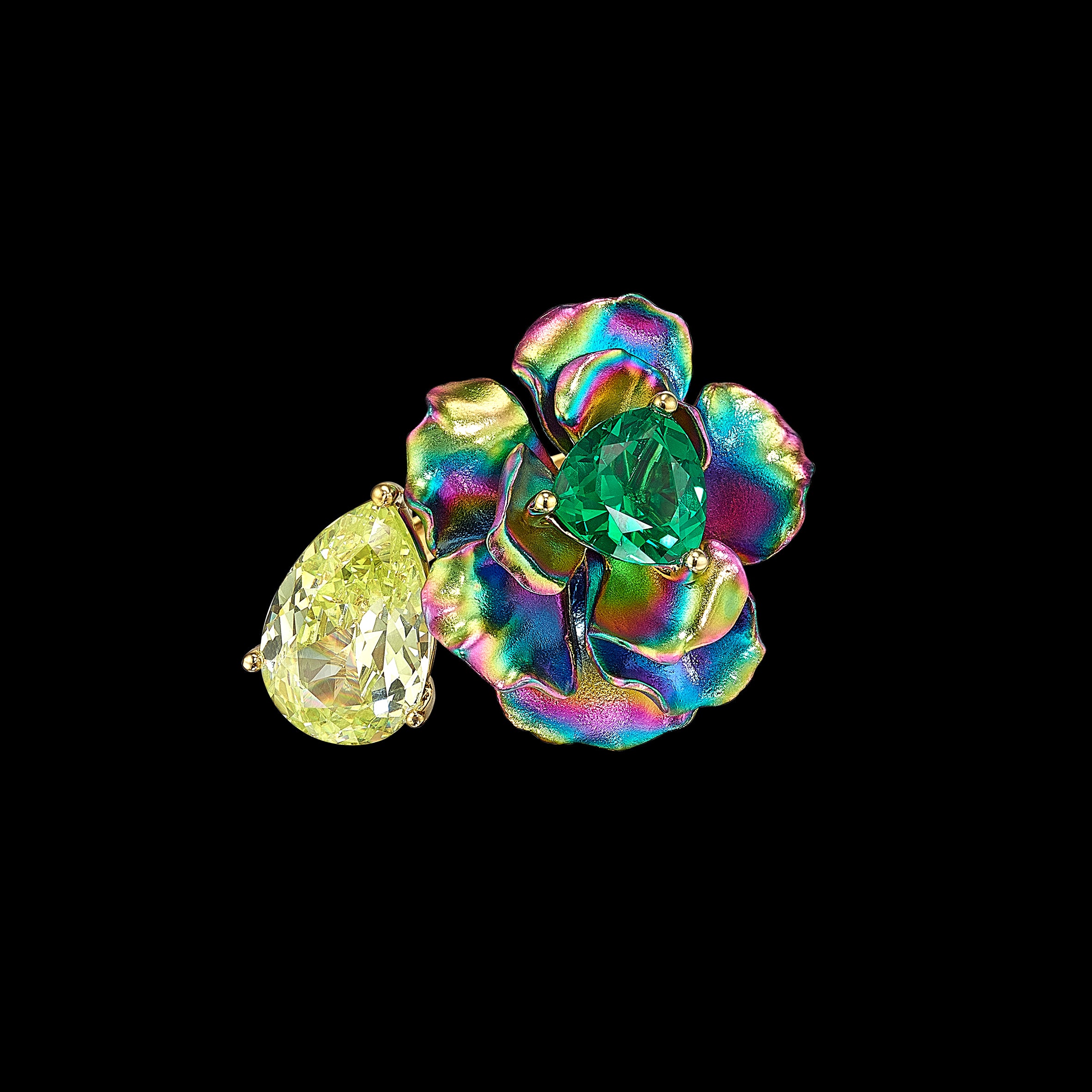Acid Rainbow Bloom Ring, Ring, Anabela Chan Joaillerie - Fine jewelry with laboratory grown and created gemstones hand-crafted in the United Kingdom. Anabela Chan Joaillerie is the first fine jewellery brand in the world to champion laboratory-grown and created gemstones with high jewellery design, artisanal craftsmanship and a focus on ethical and sustainable innovations.